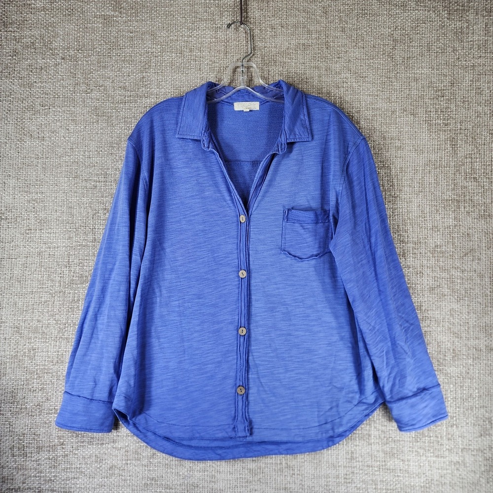 Escape by Habitat French Terry Button Shirt Womens M Blue Resort Beach